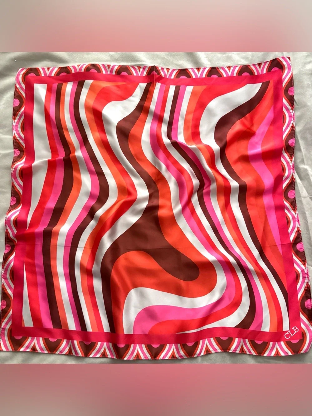 MONOGRAMMED Vibrant Pink & Red Swirl Silk Scarf